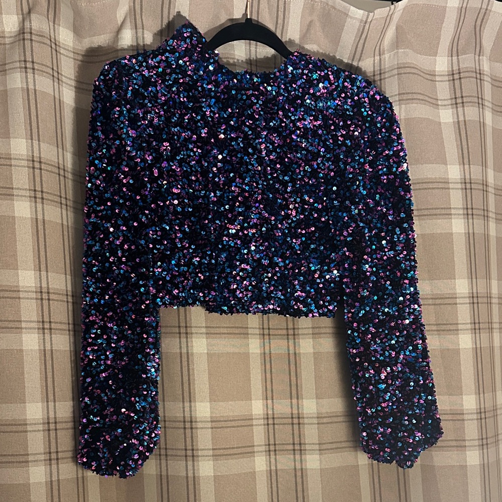 Zara Multicolor Sequin Long Sleeve Blouse
